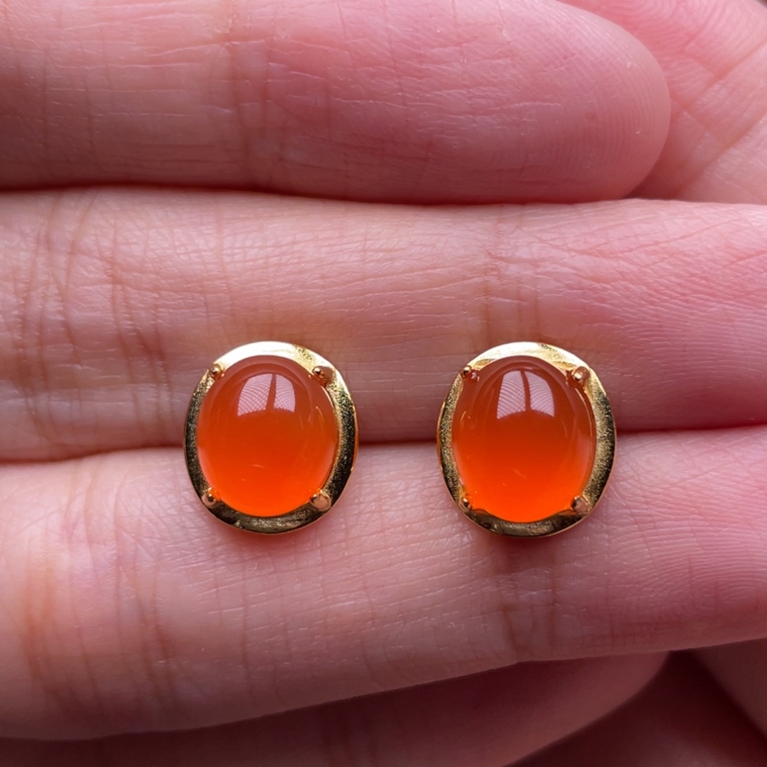 南红玛瑙未镶嵌珠宝奇石耳钉