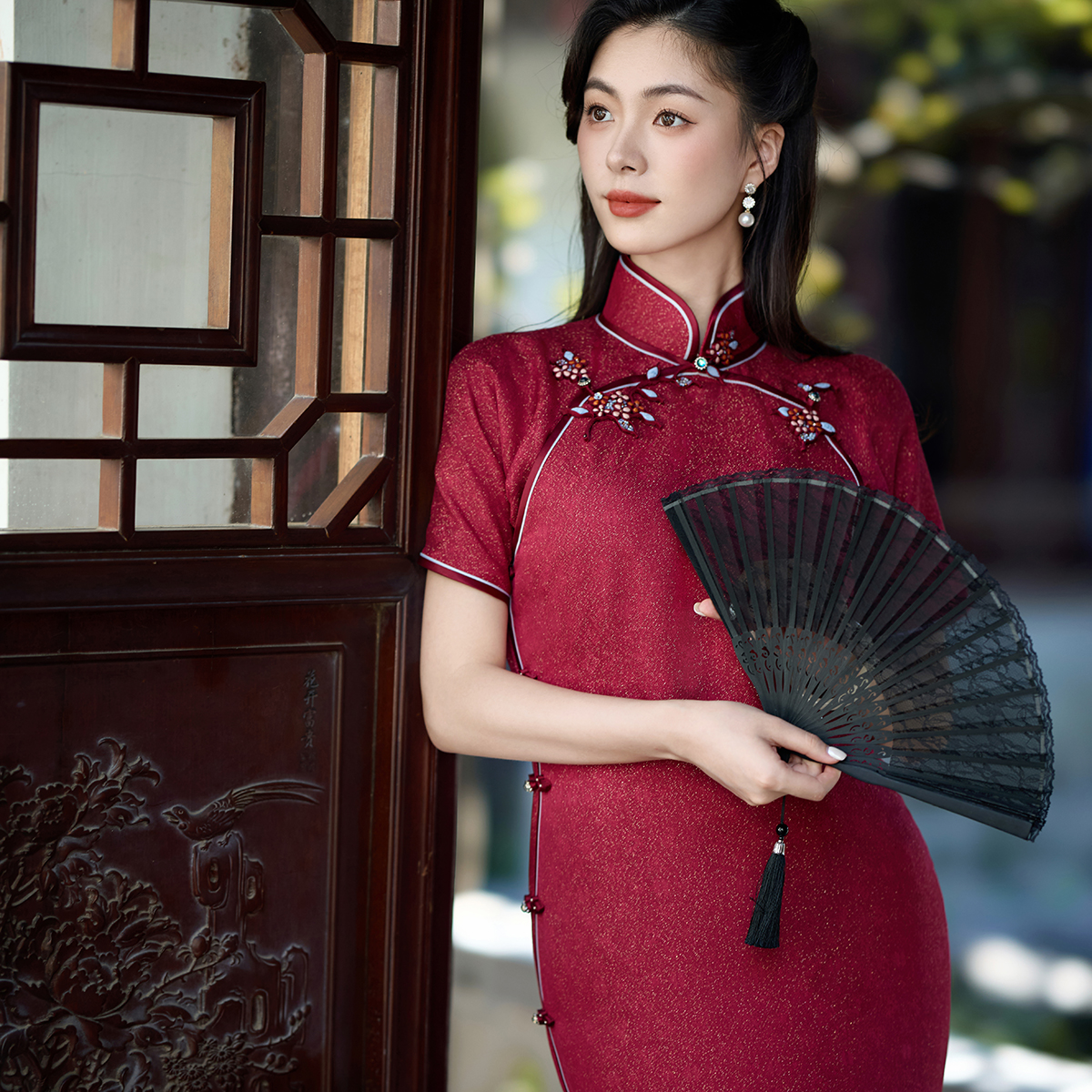 永遇乐 新品真丝非遗绞罗古法平裁长款修身手工高端旗袍