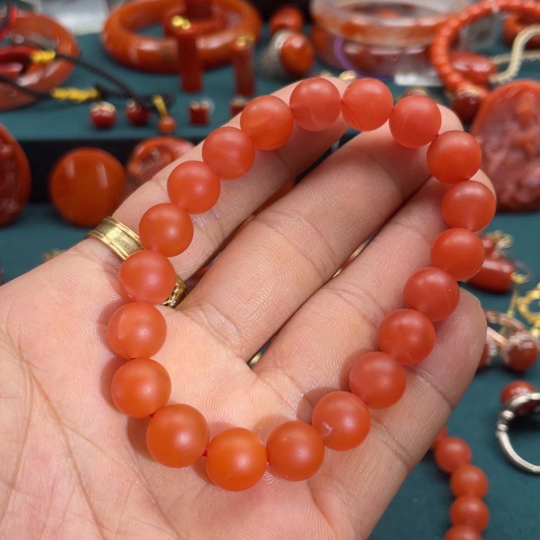 南红玛瑙保山哑光南红手串9+mm未镶嵌