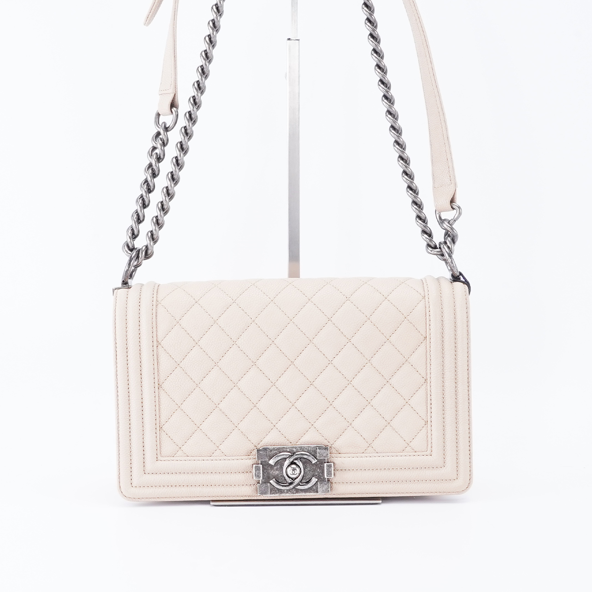 95新 Chanel/香奈儿 【周周】白色leboy中号链条包/BG22016249