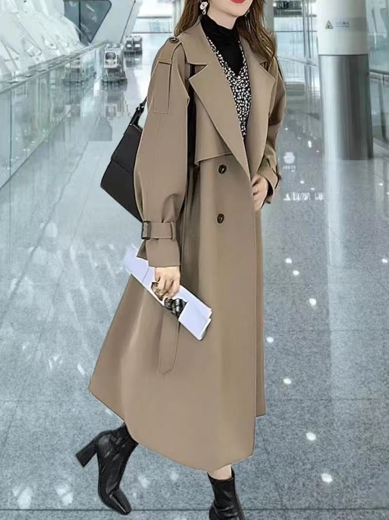 女秋季长款常规宽松型常规款风衣小个子显瘦网红大衣