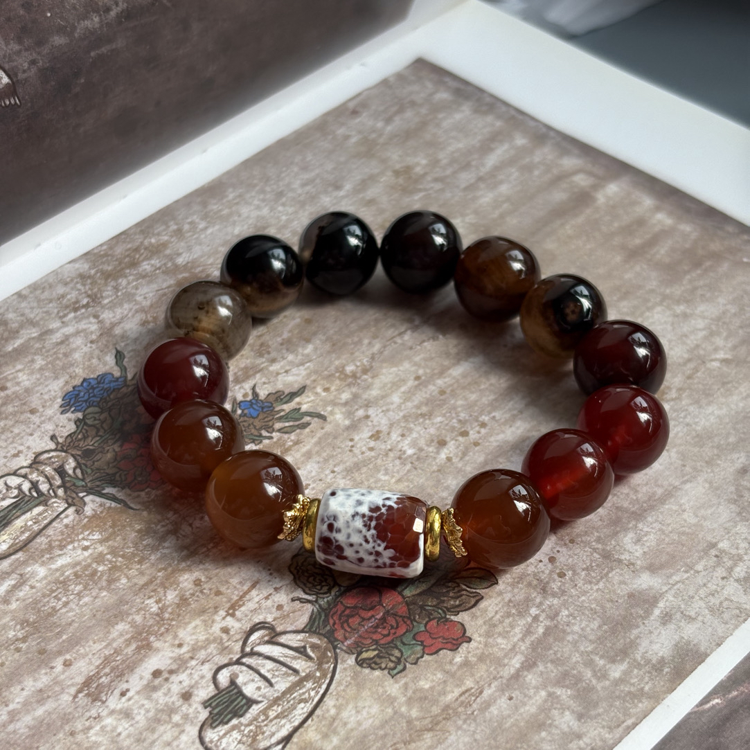 天然玛瑙茶晶设计款手串