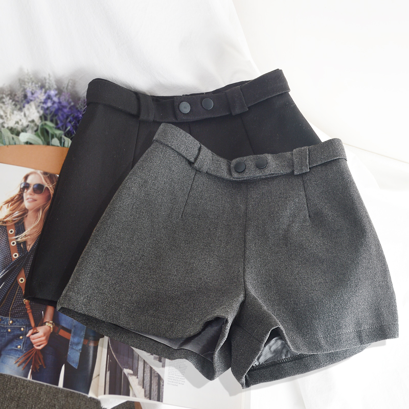 秋冬毛呢短裤高腰显瘦2025年新款秋冬时尚黑色阔腿百搭高级显腿长