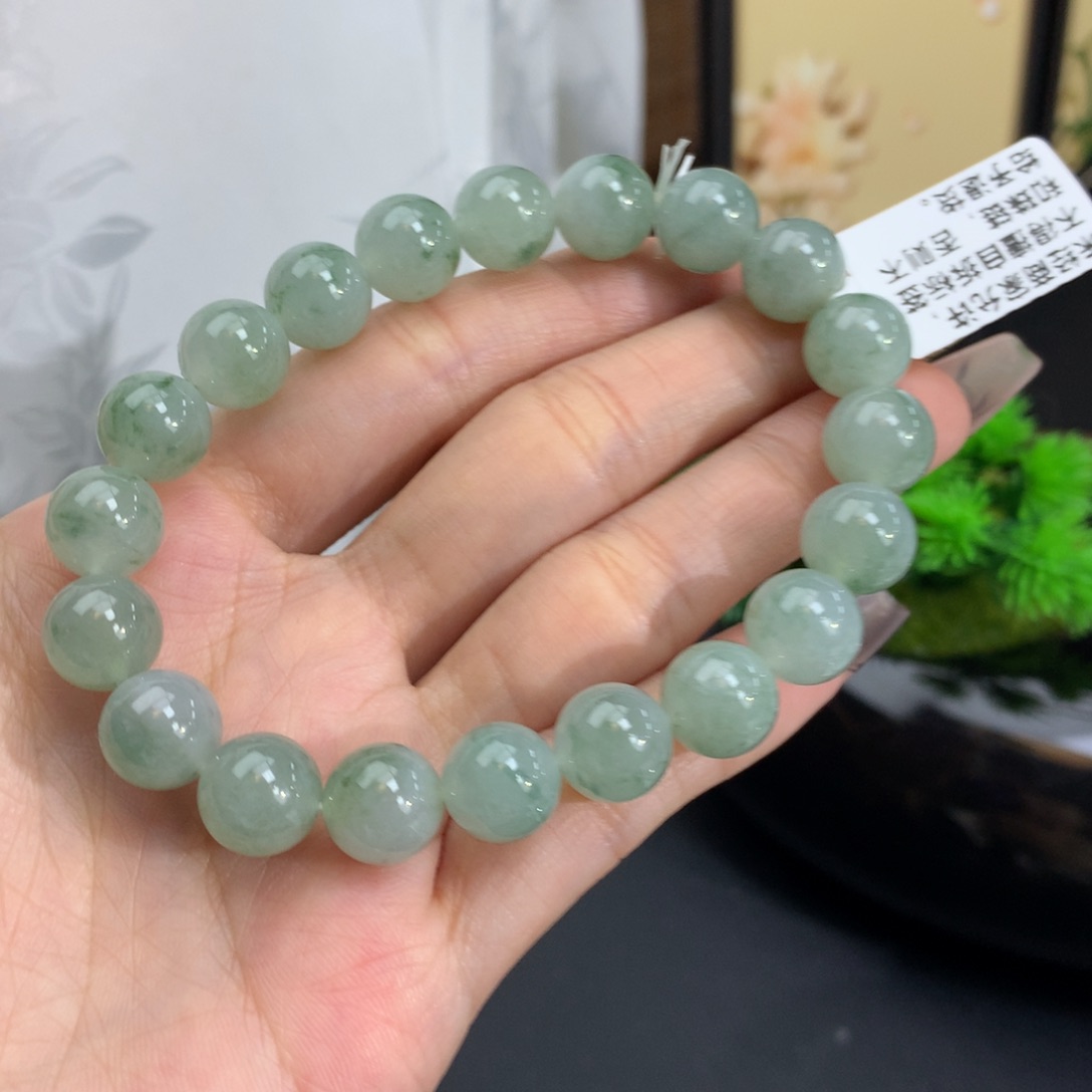 翡翠手链未镶嵌卡10冰胶晴飘绿花手串