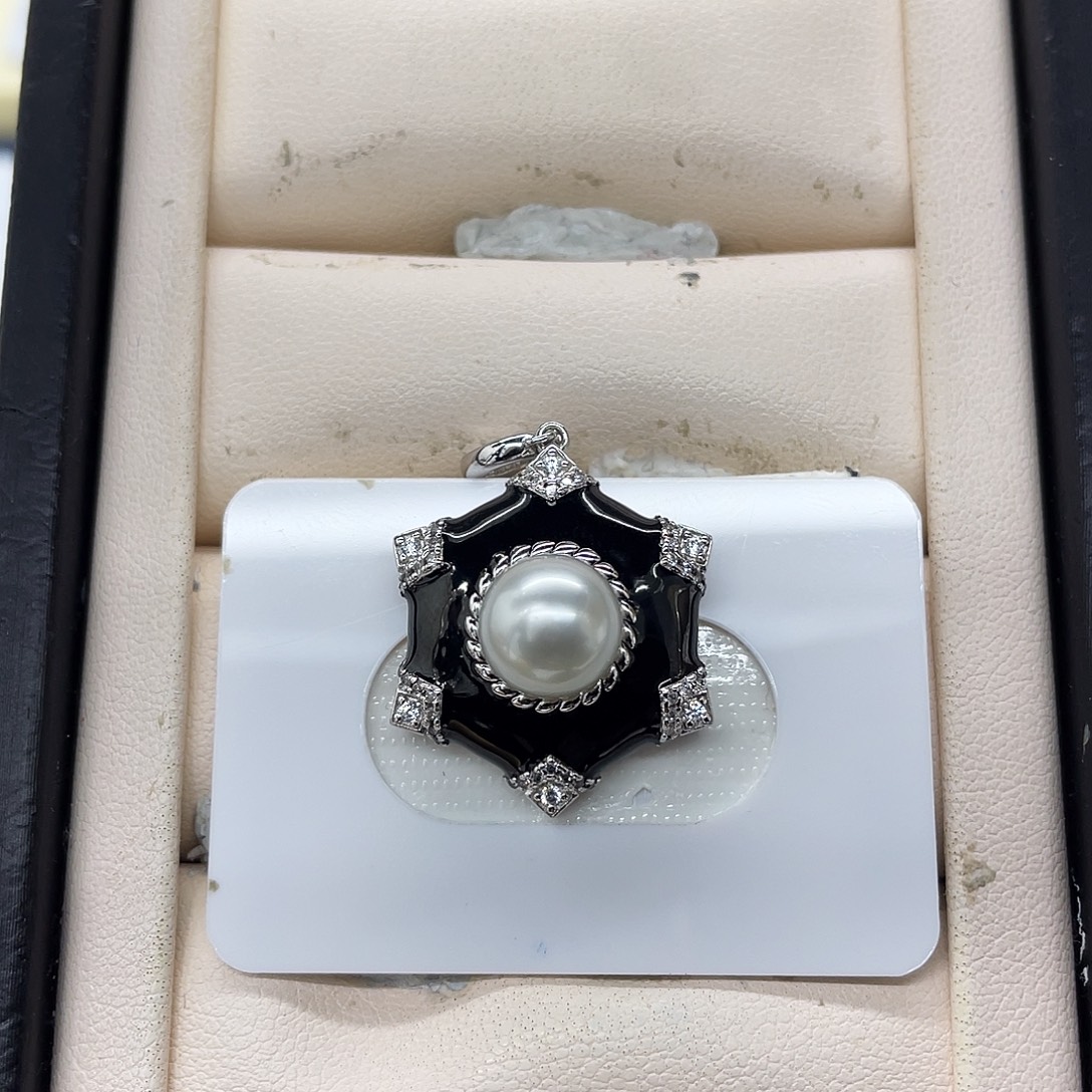 海水珍珠颈饰银S925镶嵌干枯玫瑰复古风吊坠