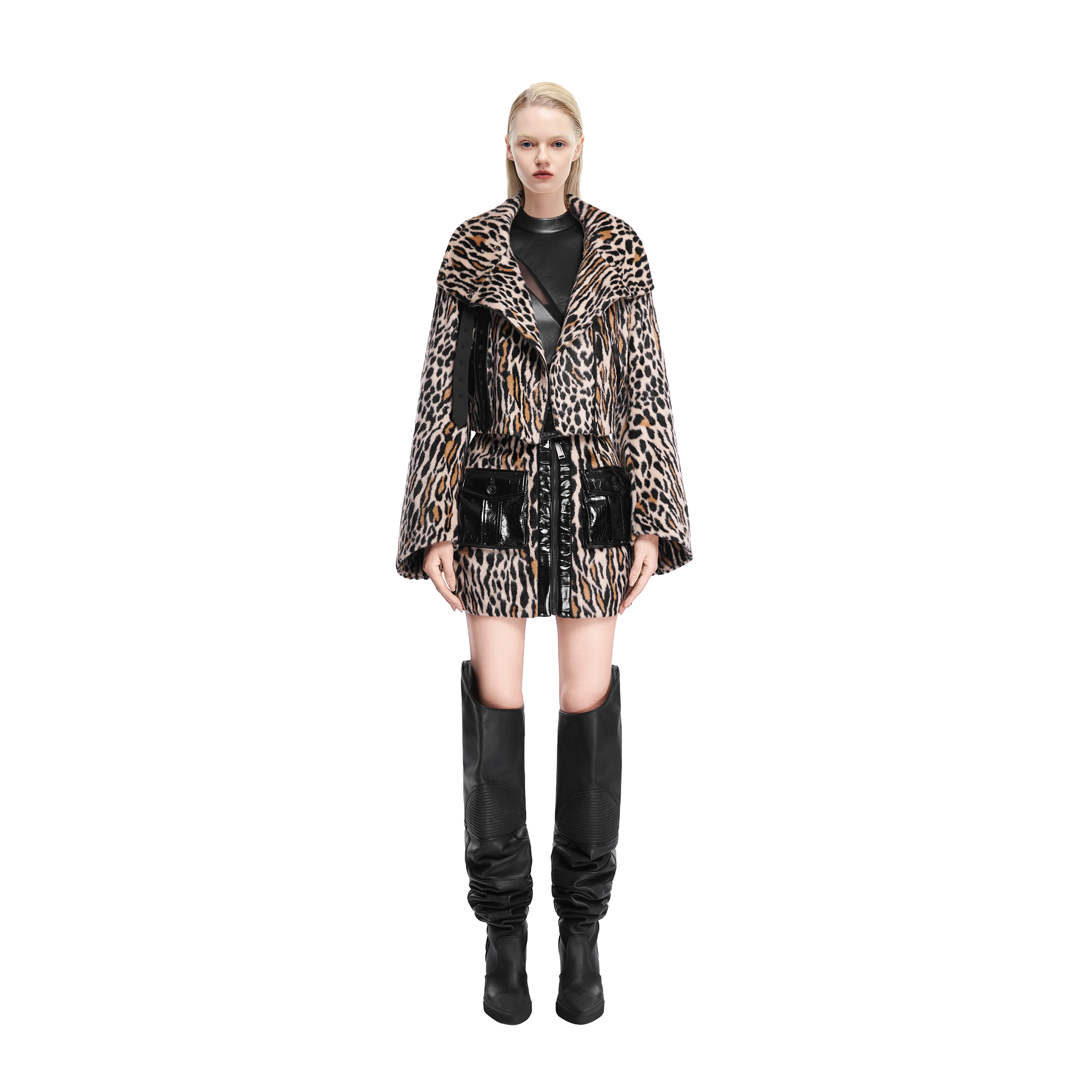 KUNSWEAR/琨丝薇尔25WI 复古时髦豹纹时尚高领短款外套 838002130