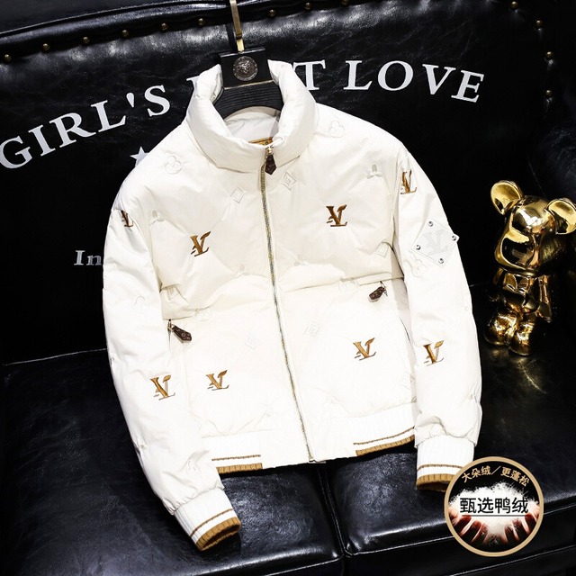 羽绒服男冬季高端奢侈品休闲无帽立领男装潮流时尚白鸭绒外套男