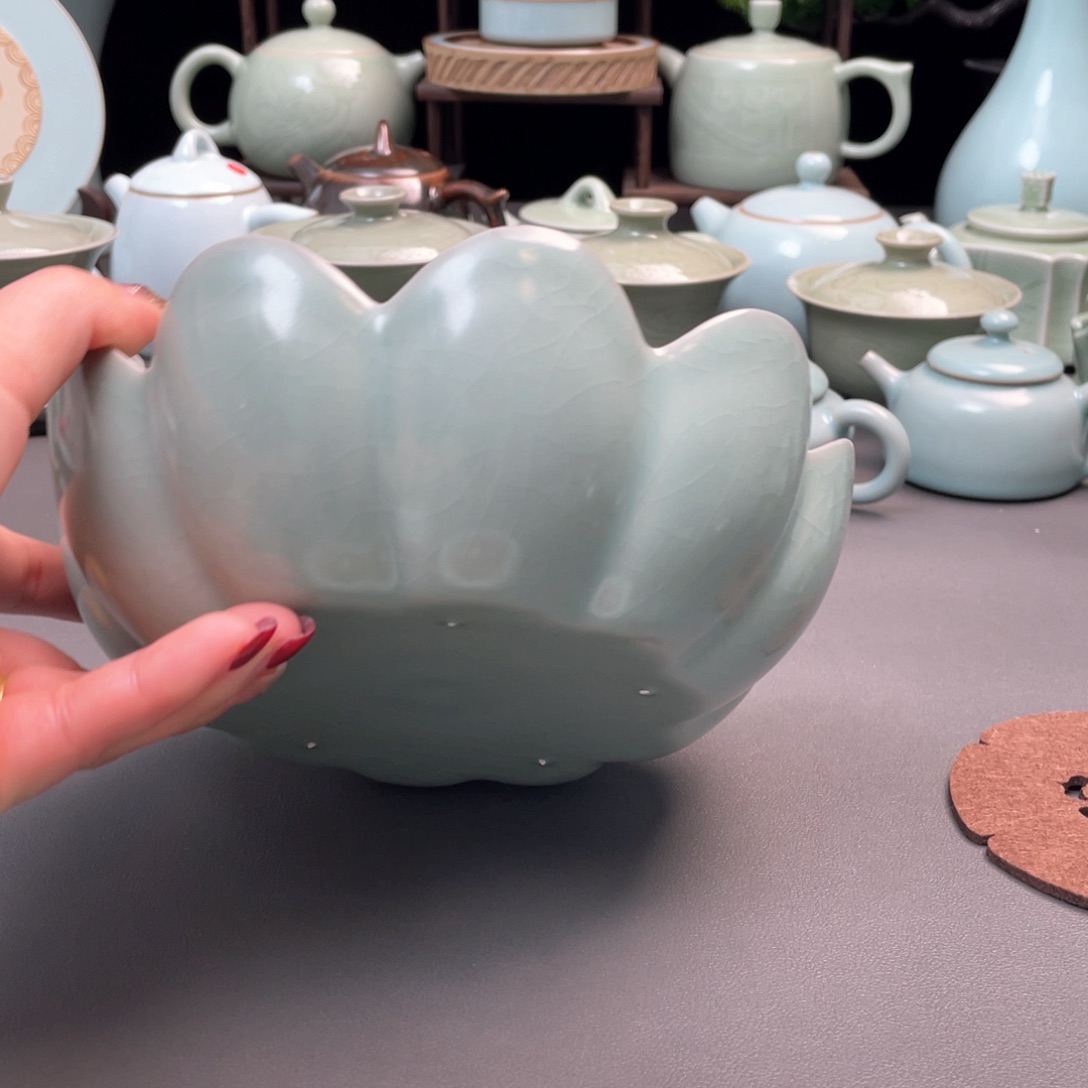 杯全手工支钉烧仿古釉莲花果盘微微瑕