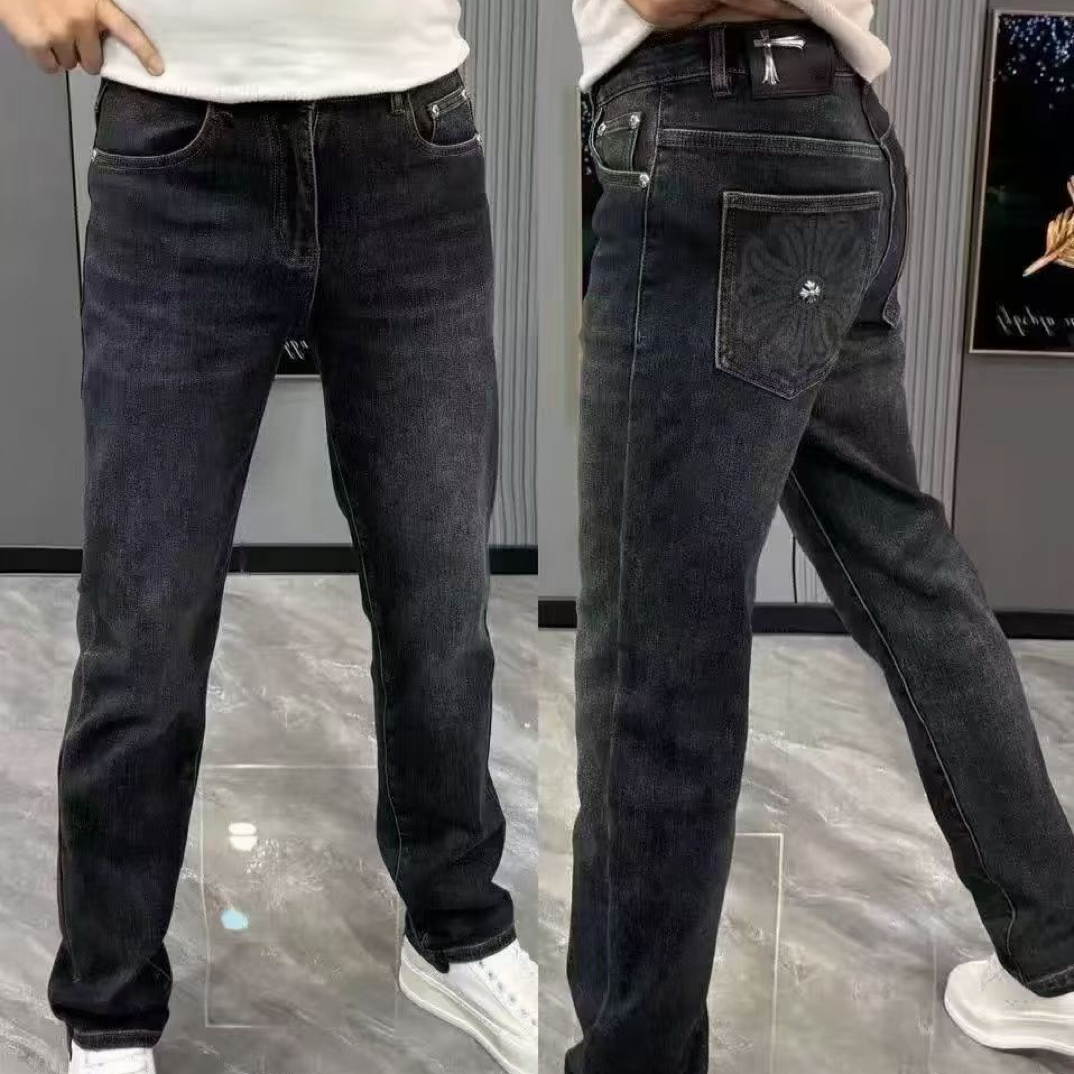 长裤水洗秋冬中腰加绒港风牛仔裤春夏黑色裤子男款