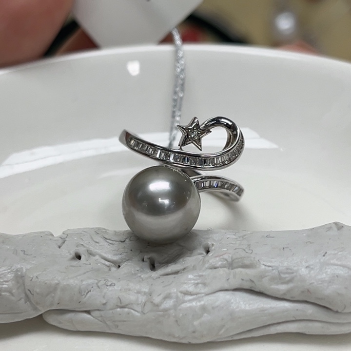 海水珍珠银S925镶嵌戒圈大溪地铂金灰10-11mm139