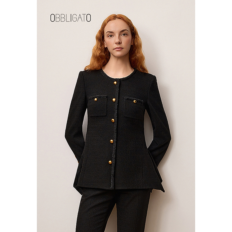 OBBLIGATO奥丽嘉朵2025秋季1C35370140新品醋酸修身小香风外套
