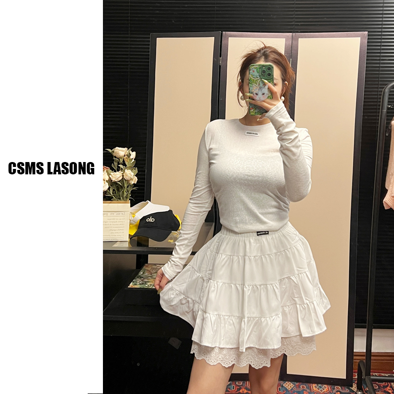 夏季新款长袖T恤薄款清凉舒适白色紧身修身显瘦打底设计感上衣