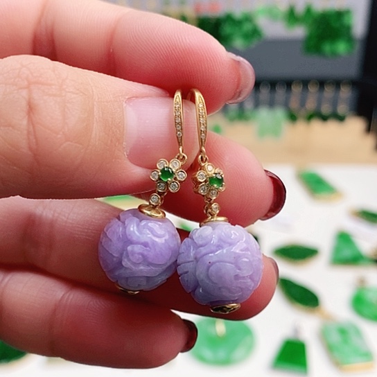 翡翠耳饰18K金镶嵌耳饰