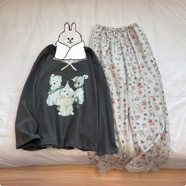 155-女士秋季三只狗狗AB搭套头家居服套装