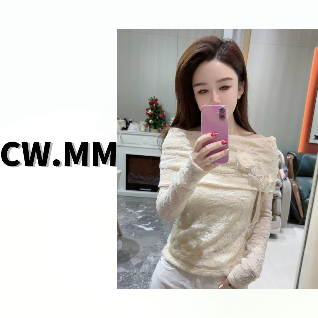 CW.MM 法式高级感大翻领花朵设计修身上衣