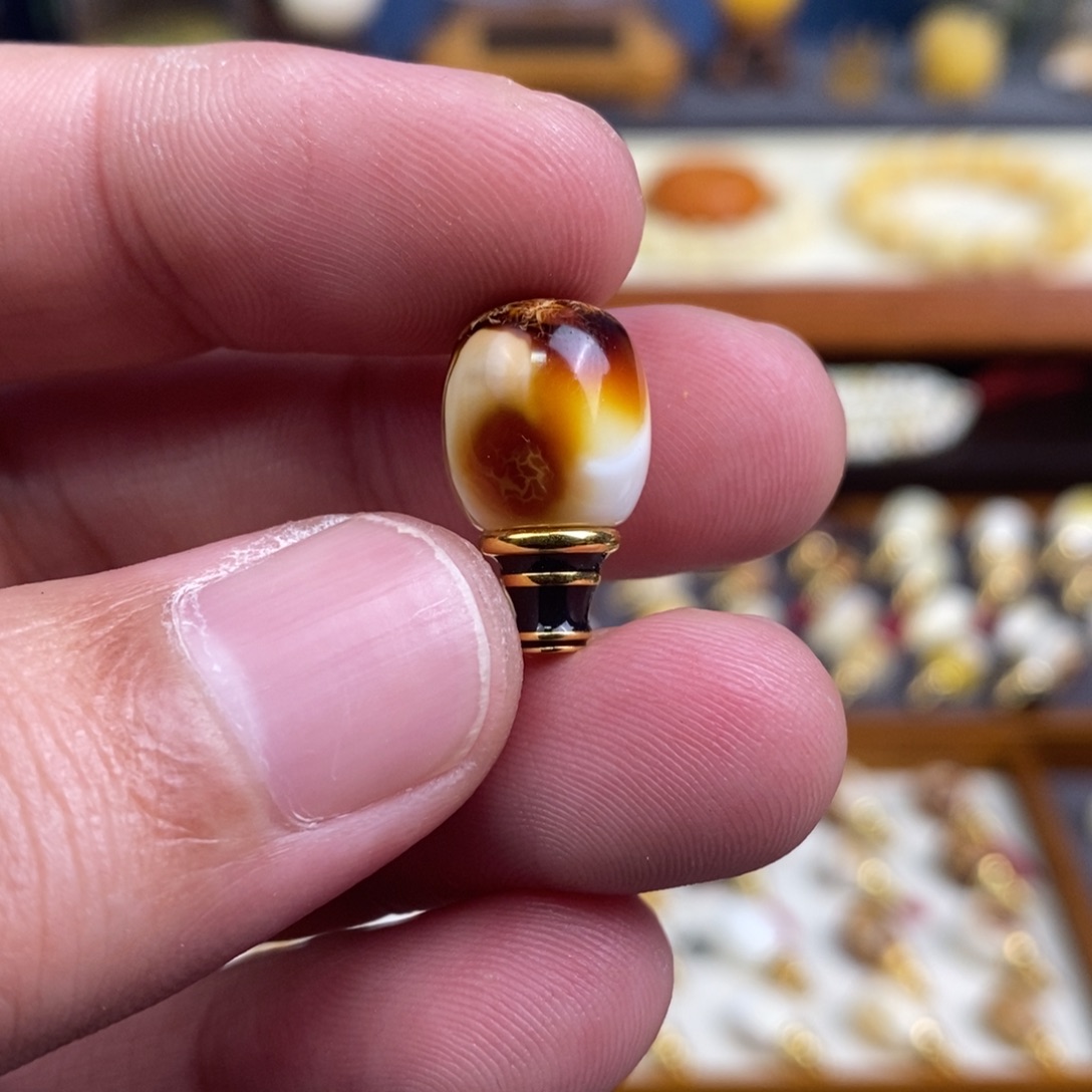 蜜蜡18K金镶嵌裸石配饰三通尺寸11.3