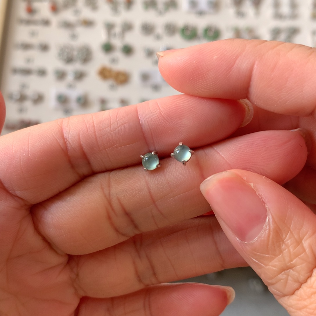 翡翠银S925镶嵌耳饰耳钉