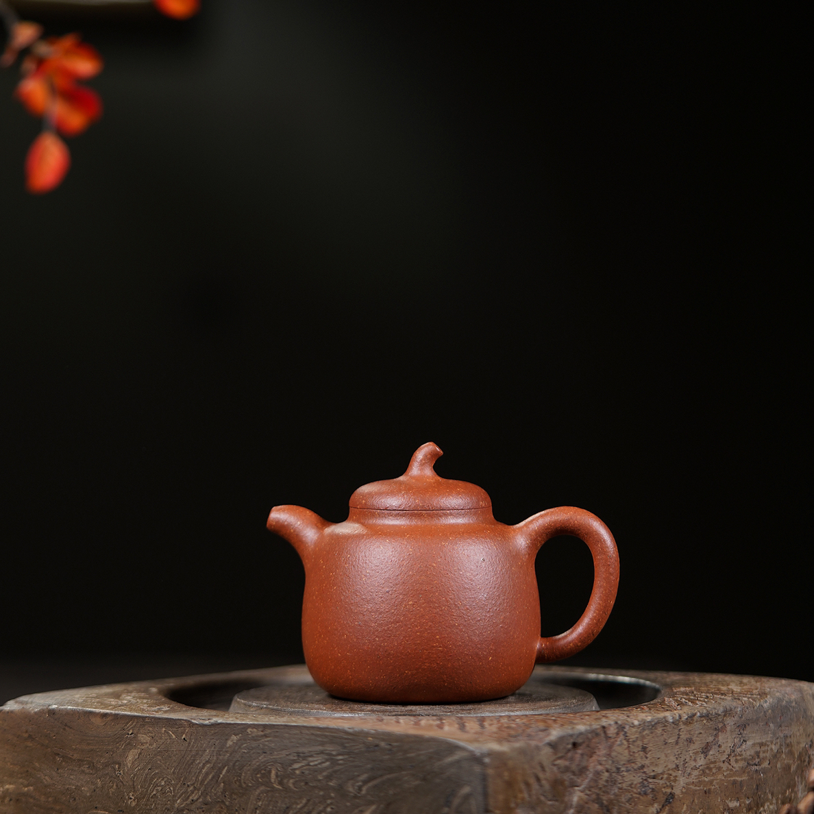 宜兴紫砂壶120CC半手工匏瓜壶原矿宝山红降坡粗砂泡茶壶茶具套装