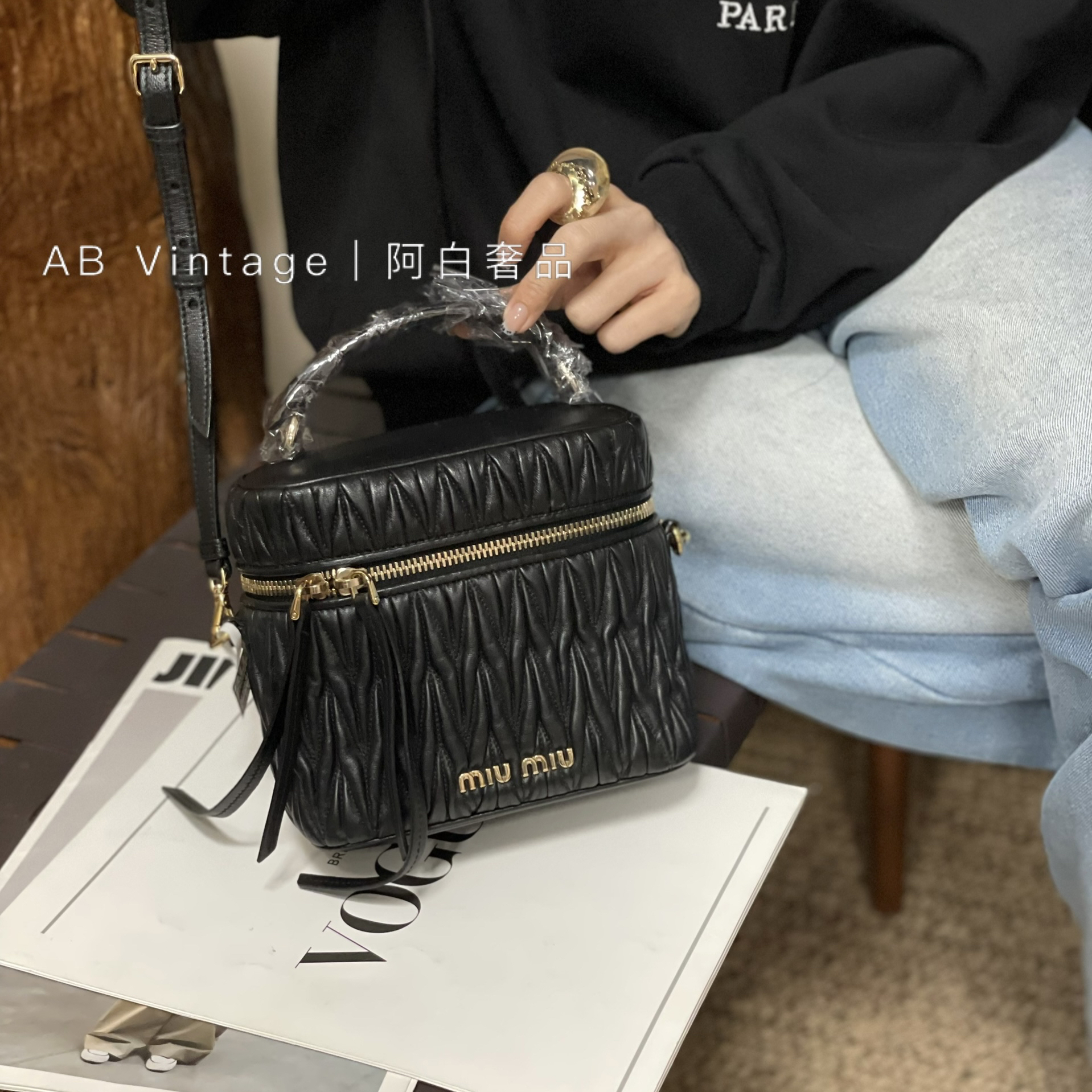 95新 MIU MIU/缪缪 阿白奢品/缪缪 黑金盒子包