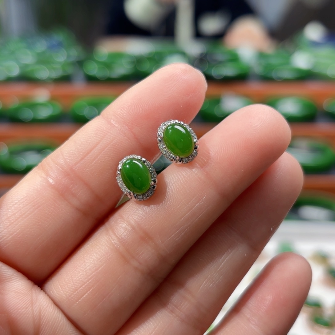 和田玉银S925镶嵌耳饰