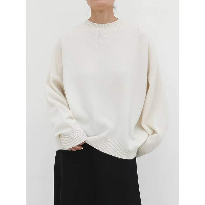 1101 纯色简约基础款毛衣春秋宽松百搭打底内搭圆领套头针织衫