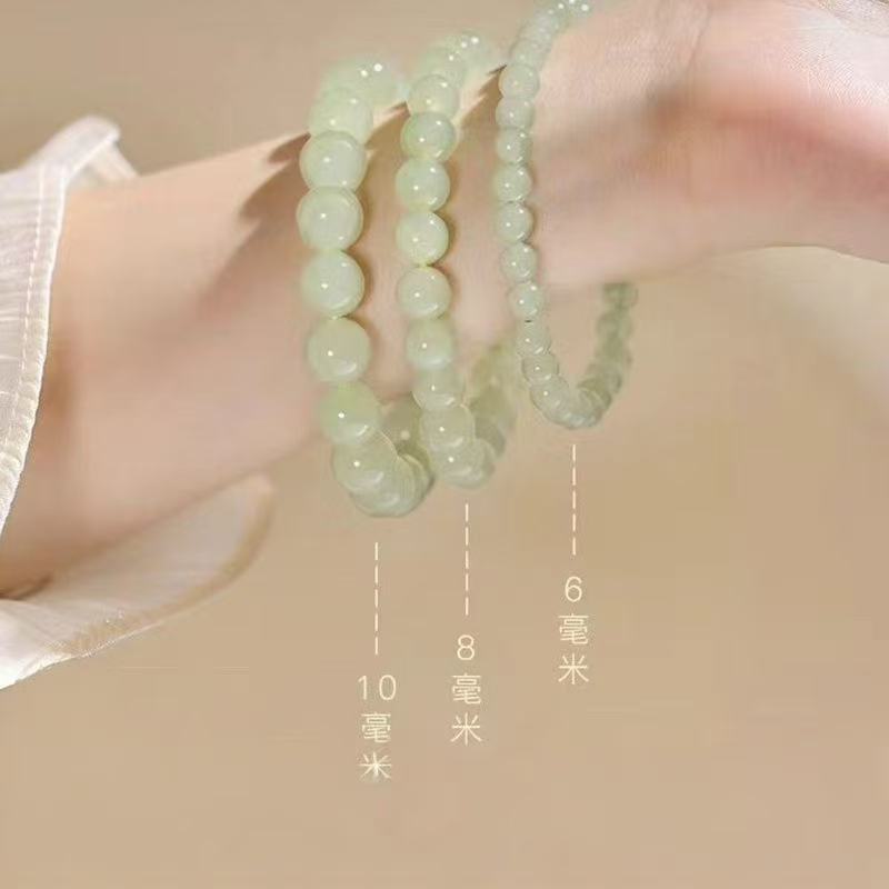 晴水料天然正品和田玉圆珠手串复古百搭小巧精致手链女款假一赔十