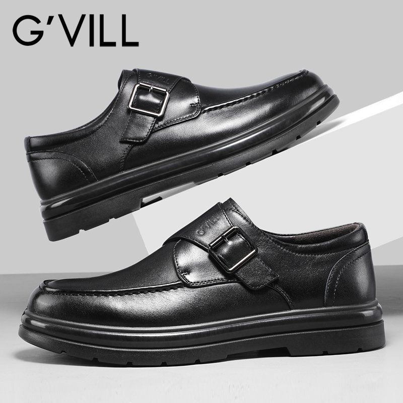 G'VILL/贵之步正装皮鞋男时尚休闲真皮皮鞋黑色头层牛皮商务男鞋