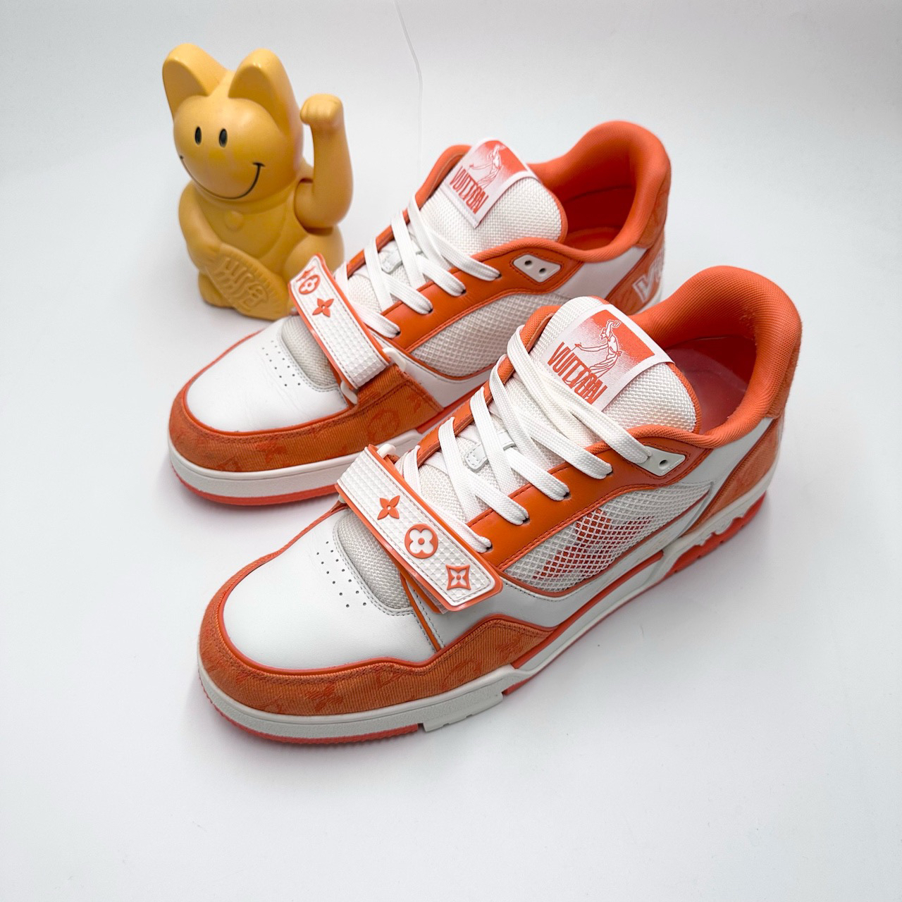 99新 LouisVuitton/路易威登 43码白橙魔术贴Trainer板鞋/98新