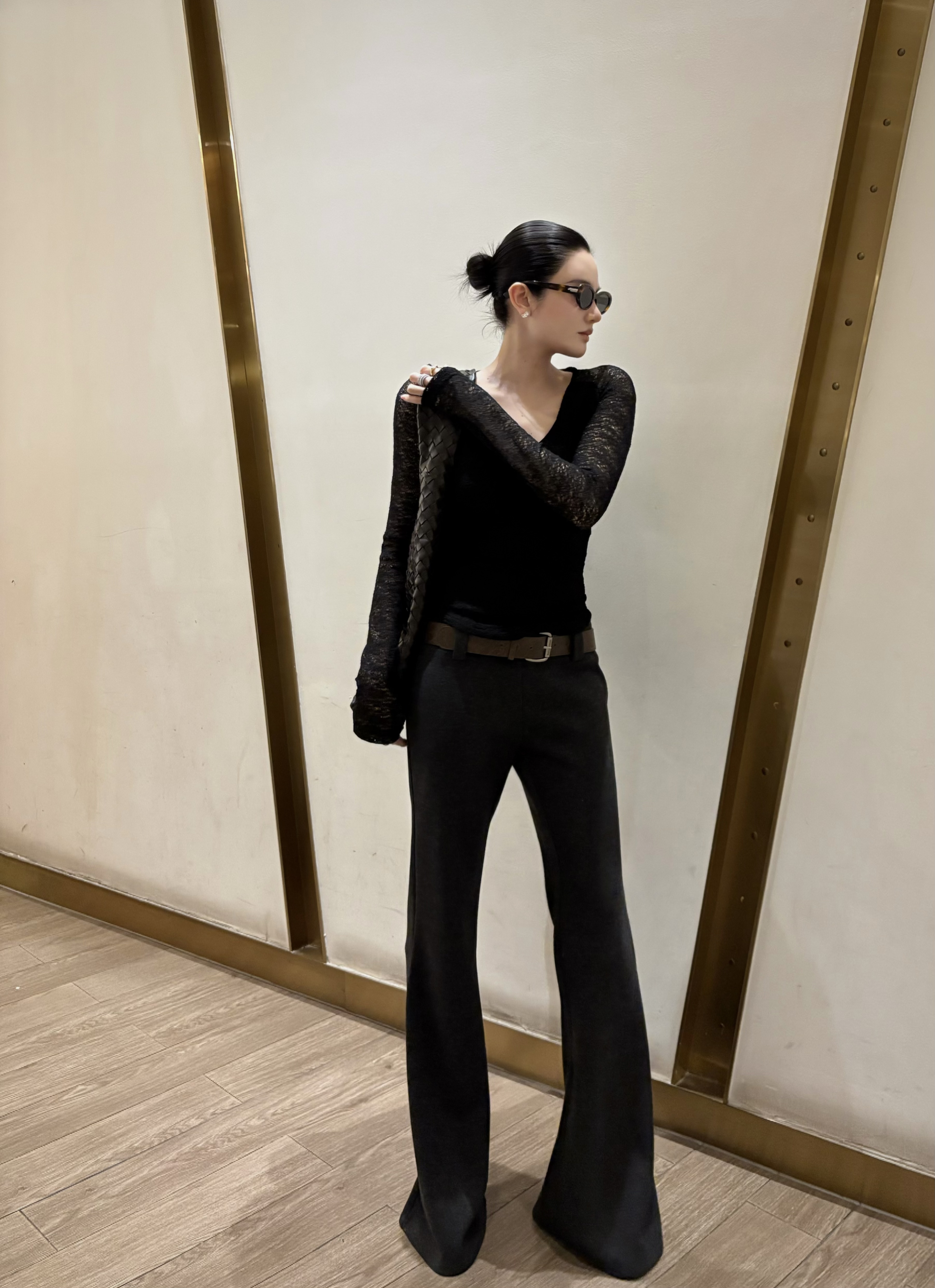 【徐达琳专属】韩版女装中高腰修身显瘦微喇叭裤长裤百搭裤LD11265