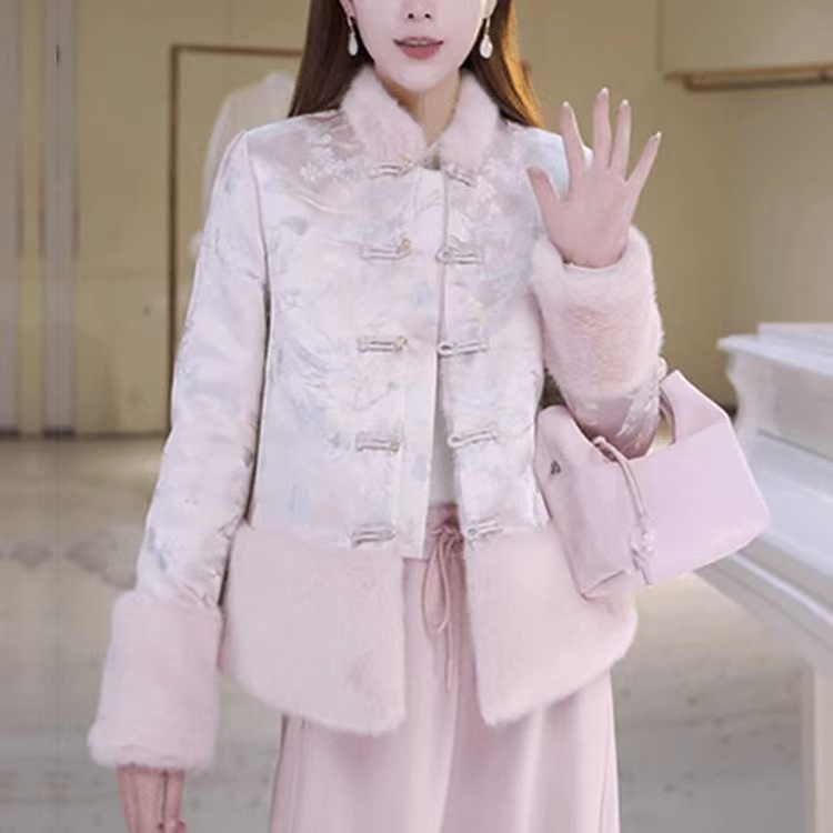 新中式两面两穿加绒加厚织锦提花减龄保暖百搭拜年服时尚外套