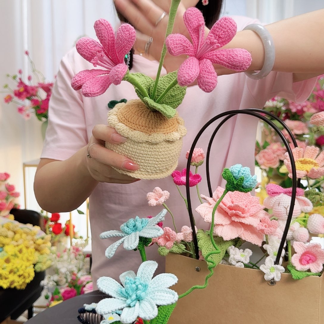 莱赛尔纤维棉手工钩织的君子兰