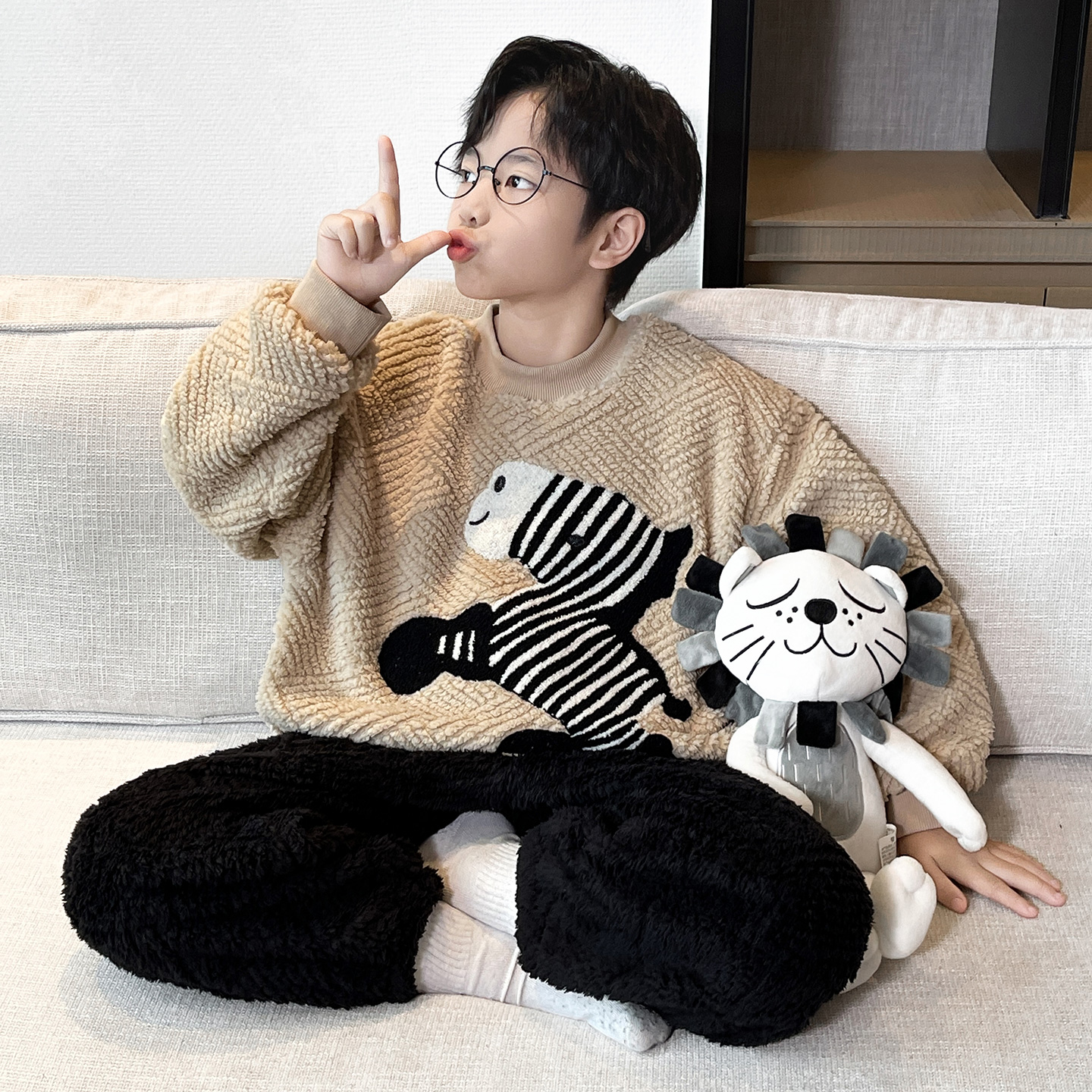 男童秋冬家居服套装男孩保暖睡衣中大童儿童冬季珊瑚绒加厚法兰绒
