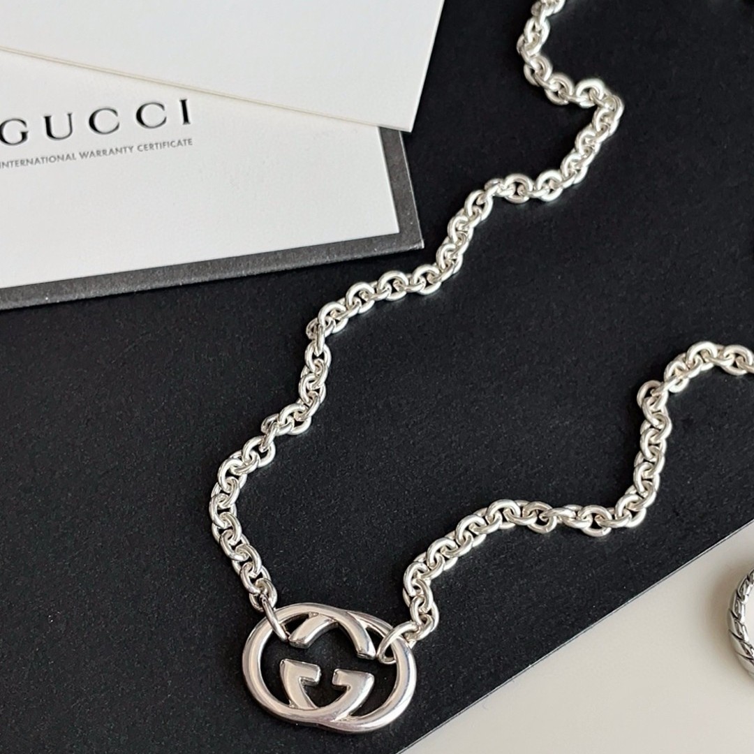 95新 GUCCI/古驰 孙一杰同款·近新品·925纯银材质·时髦双G项链