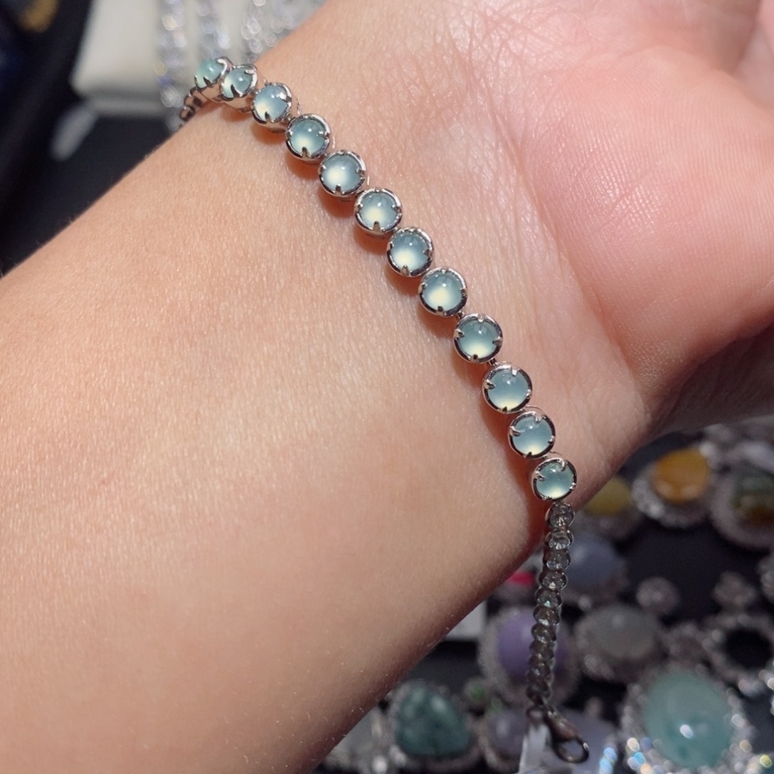 翡翠手链银S925镶嵌n j k k