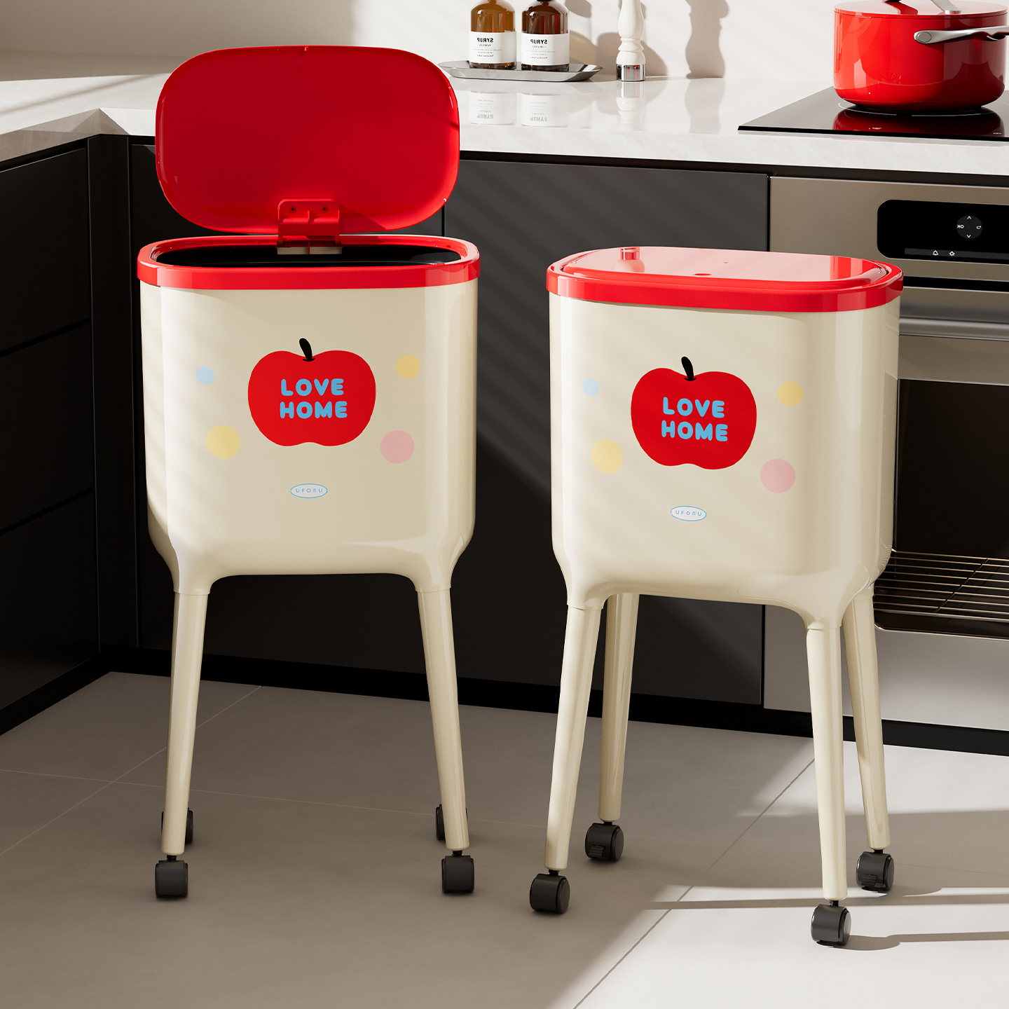 橱明星高脚垃圾桶高颜值苹果免弯腰厨房垃圾桶新款大号带轮可移动