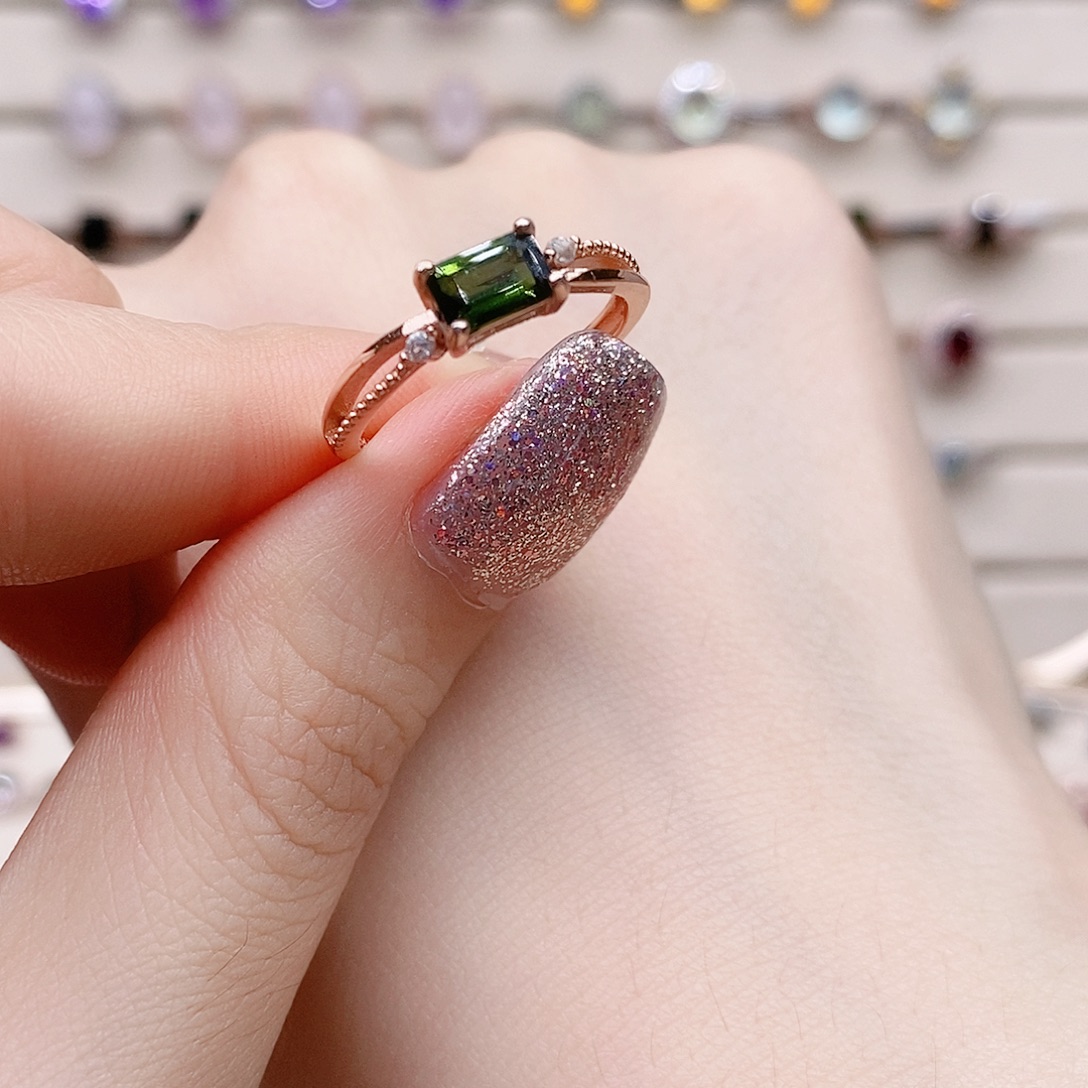 银S925镶嵌戒指碧玺戒指