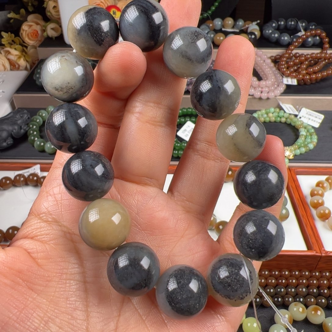 手链未镶嵌和田玉三色青花卡16