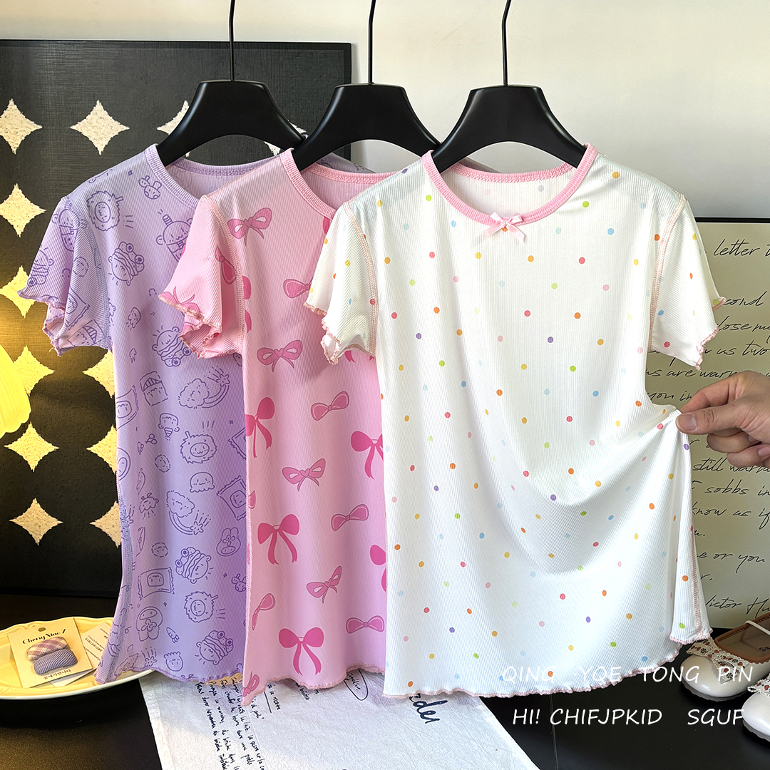夏款女宝冰丝睡裙儿童家居服可爱休闲连衣裙