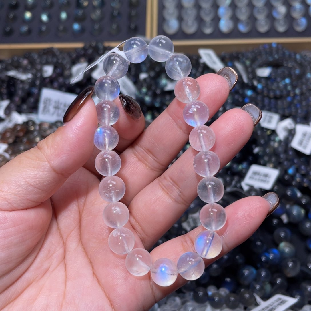 月光石手链未镶嵌潇*蓝月光手链9mm+