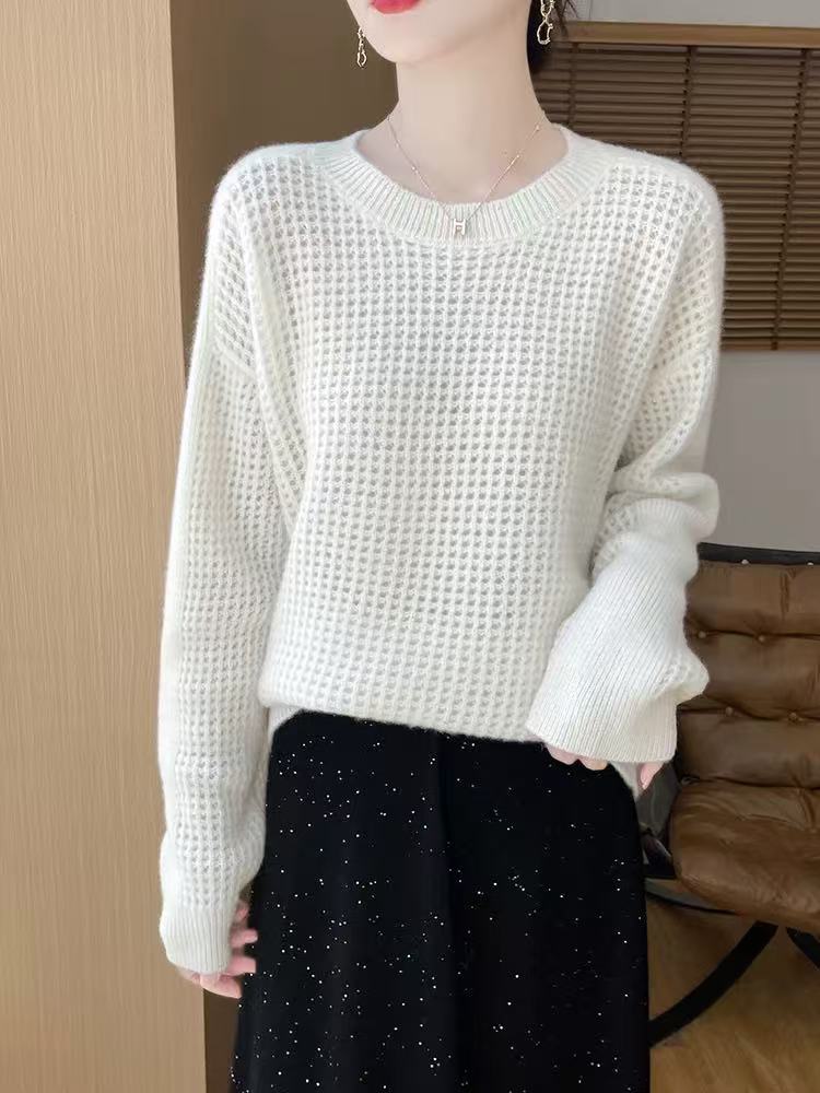 455 2024秋冬新款圆领毛衫宽松显瘦针织镂空内搭毛衣打底衫 