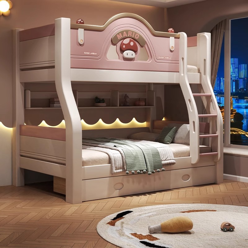 上下床双层床实木高低床小户型两层床子母床上下铺木床蘑菇儿童床