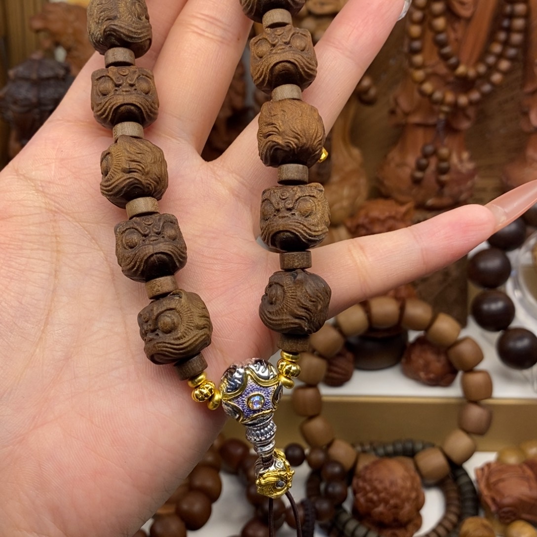 芒***丁檀香木手串/手链迈索尔老山檀香醒狮手持奶香
