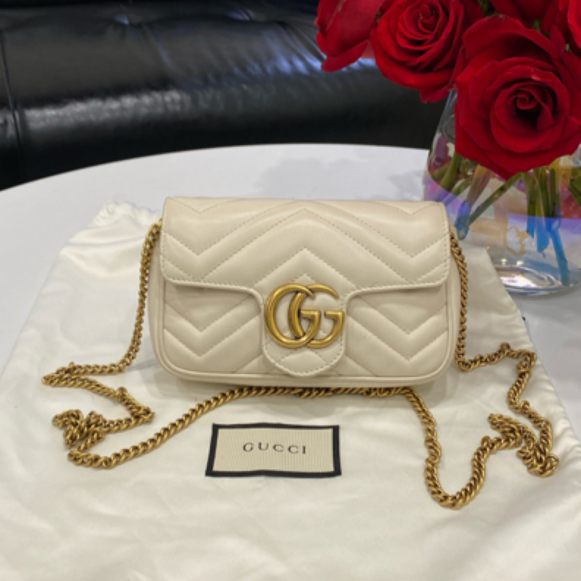 95新 GUCCI/古驰 白金马蒙mini斜挎包
