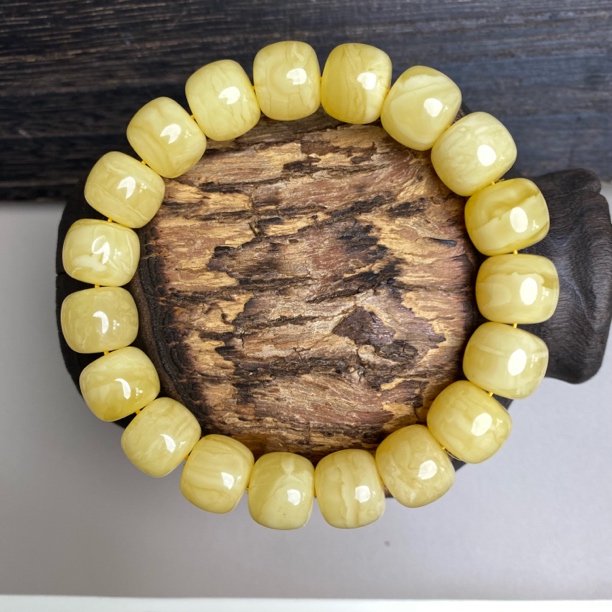 13.4毫米27.84克虎皮妖花蜜蜡老型珠手串千层雪浓白瓷白圆珠手链