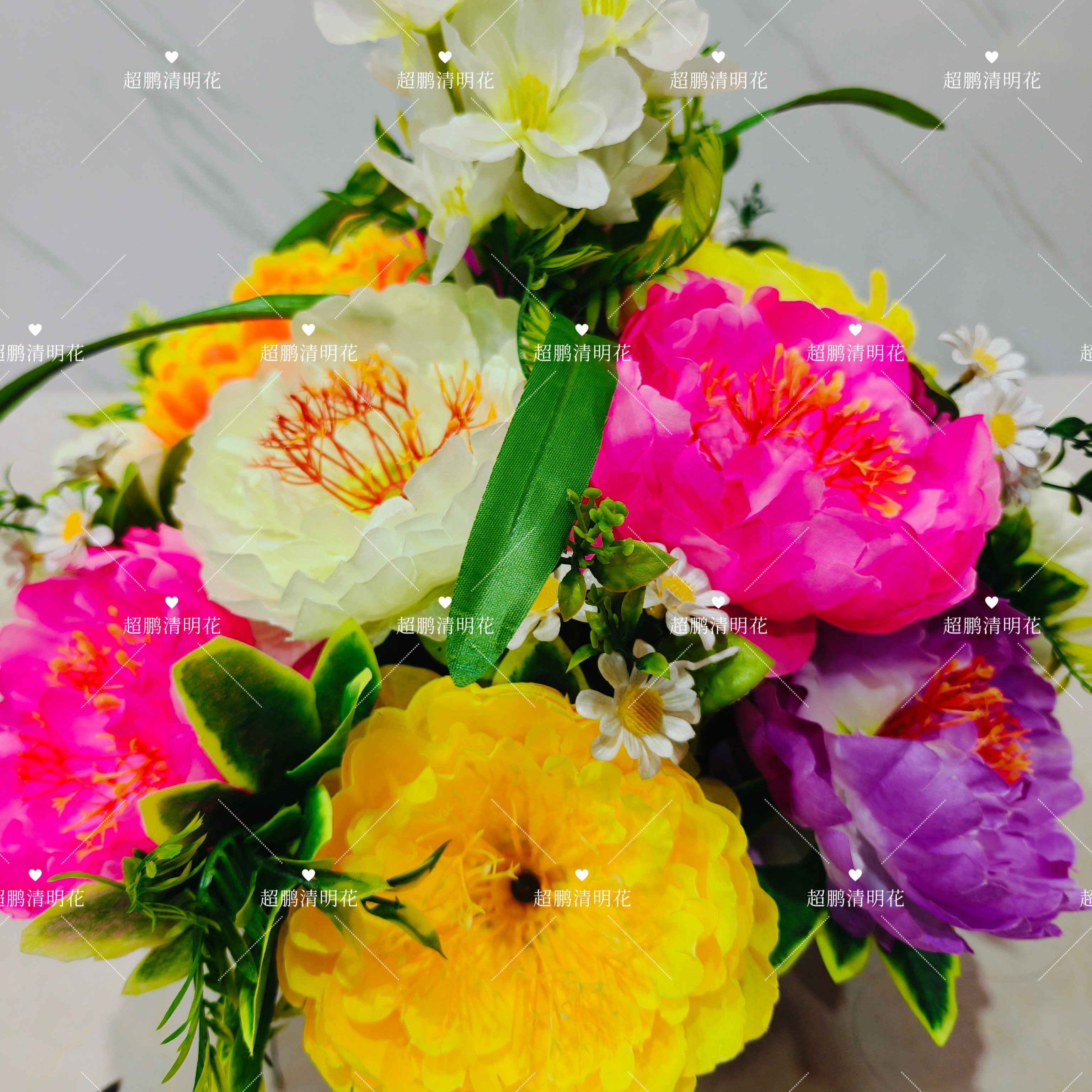 七彩牡丹八角盆54cm高仿真清明花