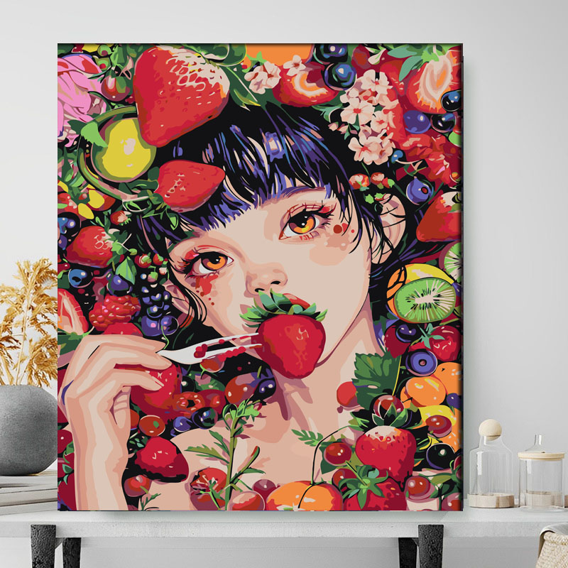 数字油画diy丙烯填充手绘鲜花少女风解压装饰挂画高质量数字油画