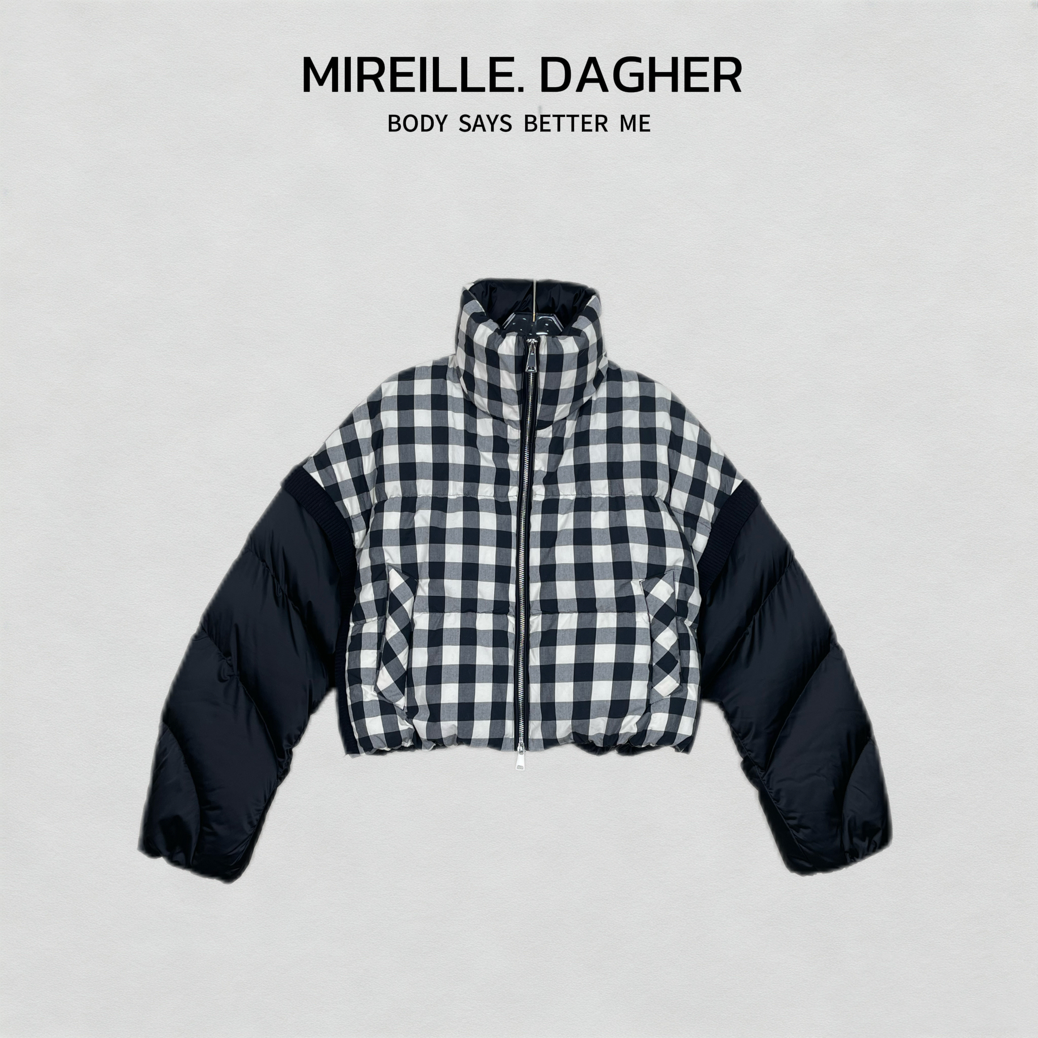 米莱Jiaer/冬季韩版甜美可拆卸袖子短款格子羽绒服29936