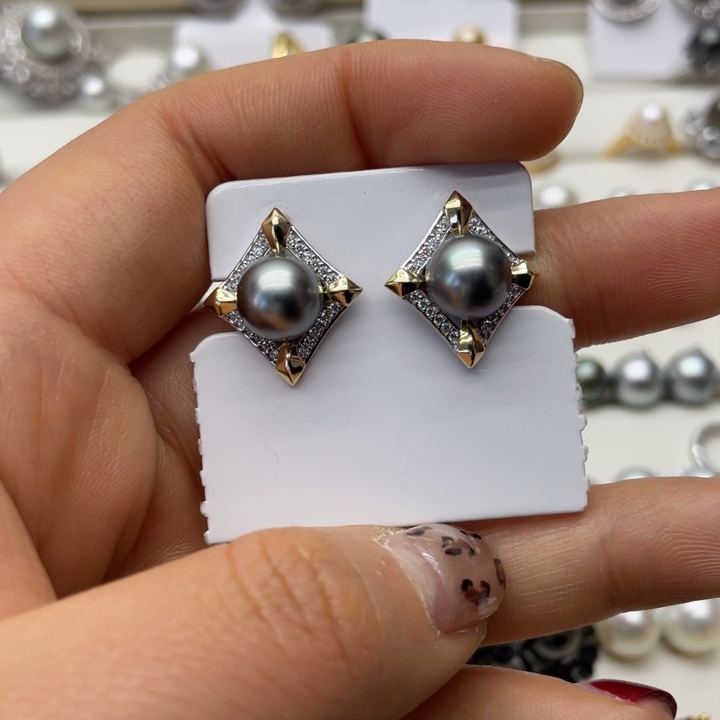 海水珍珠耳饰银S925镶嵌
