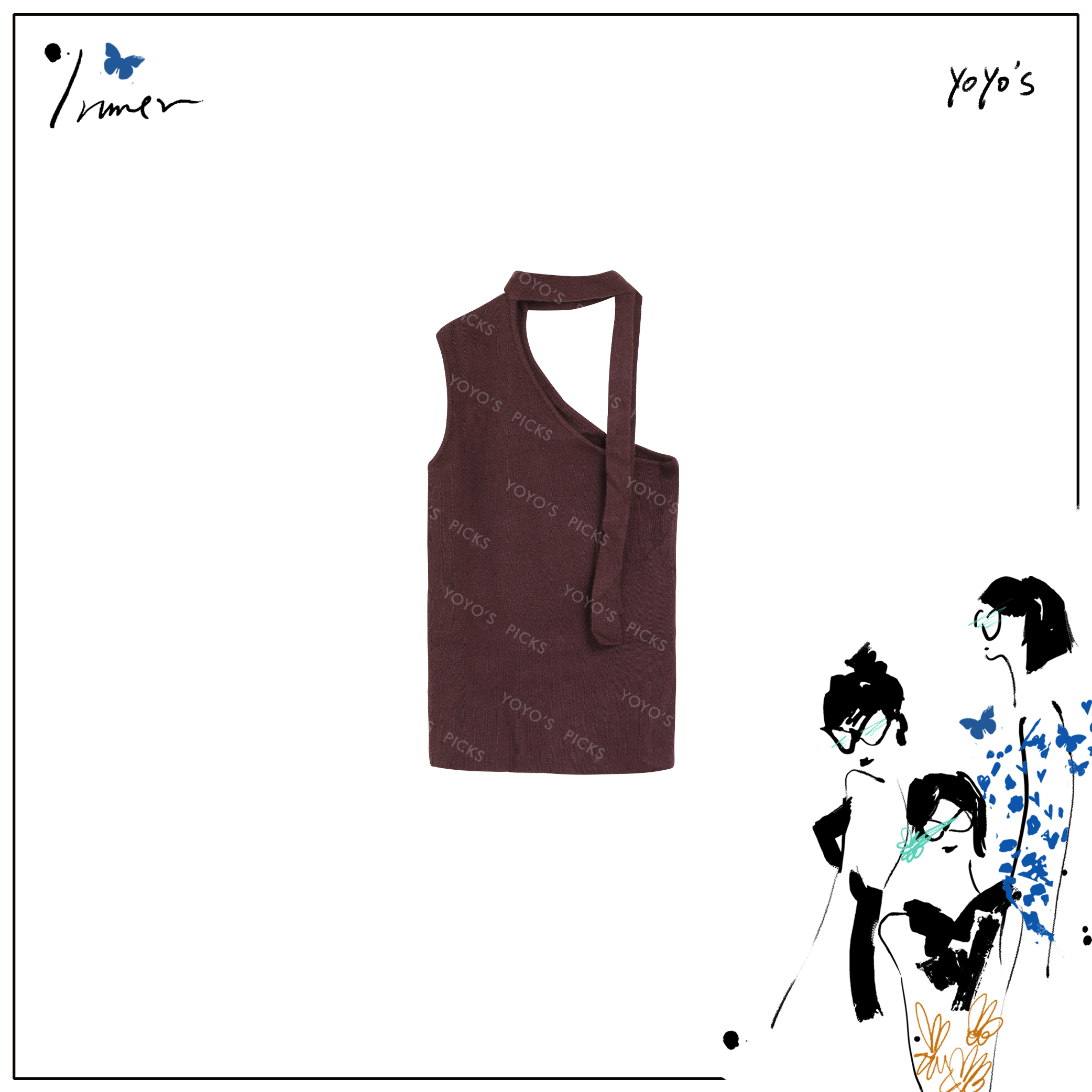 FORNI-系带斜肩背心