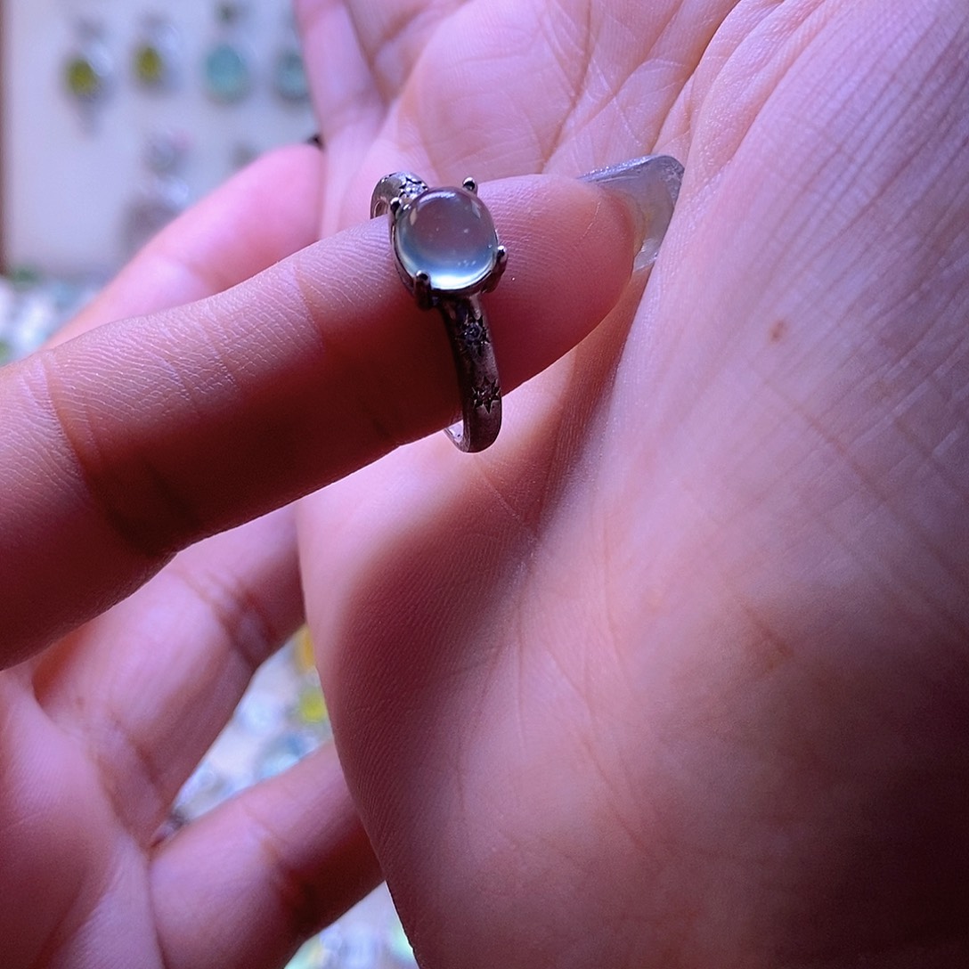 岫玉银S925镶嵌戒指